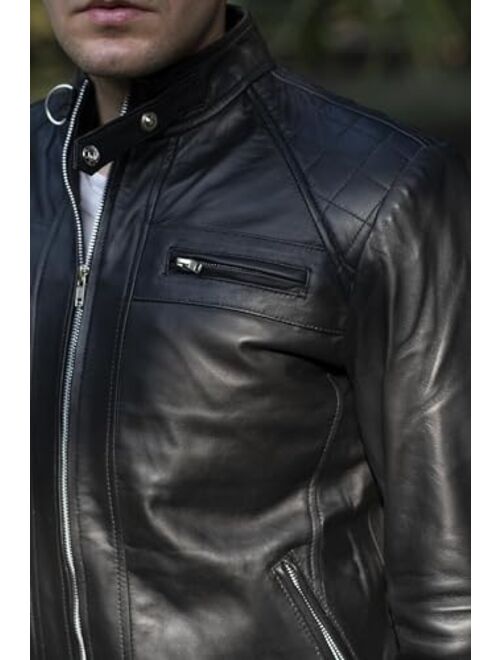 TLC Fashion Soft Leather Motorcycle Jacket Men - Black Real Leather Jacket for Men - Soft Lambskin Leather Jacket