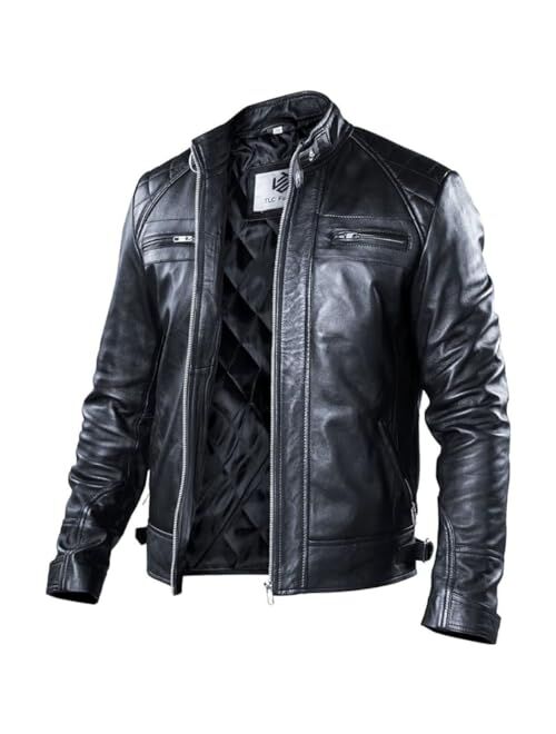 TLC Fashion Soft Leather Motorcycle Jacket Men - Black Real Leather Jacket for Men - Soft Lambskin Leather Jacket