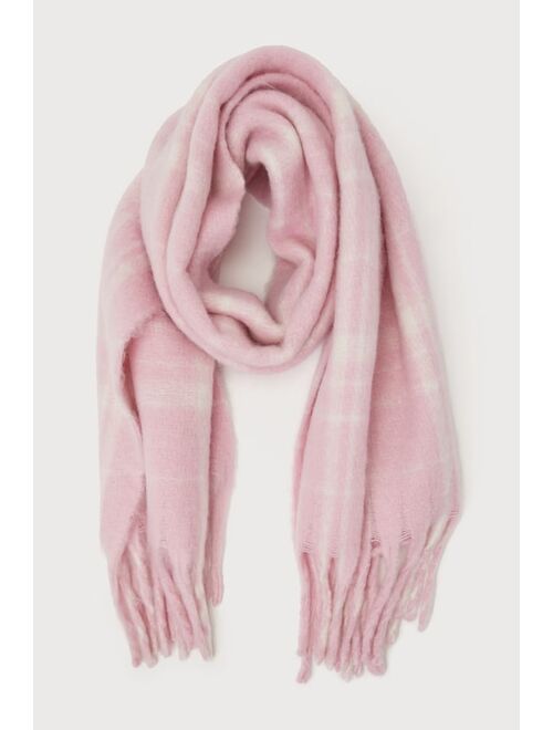 Shiraleah Isadora Light Pink Plaid Oversized Fringe Scarf