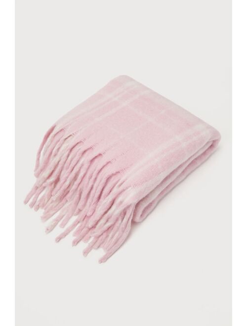 Shiraleah Isadora Light Pink Plaid Oversized Fringe Scarf