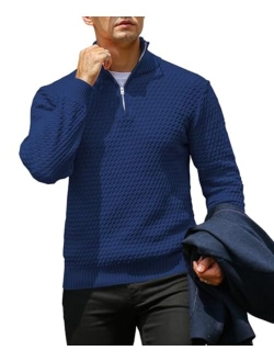 KAVIANA Men's Quarter-Zip Pullover Sweater Mock Turtleneck Polo Zip Up