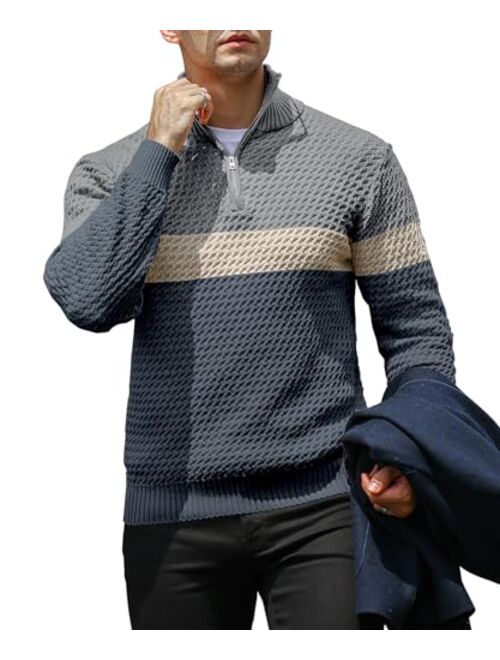 KAVIANA Men's Quarter-Zip Pullover Sweater Mock Turtleneck Polo Zip Up