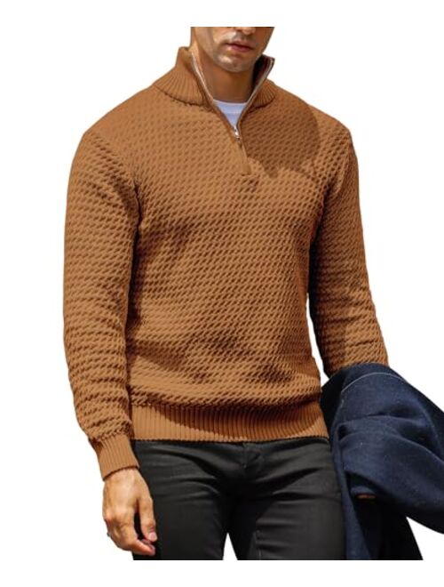 KAVIANA Men's Quarter-Zip Pullover Sweater Mock Turtleneck Polo Zip Up