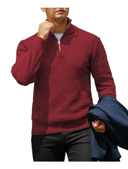 KAVIANA Men's Quarter-Zip Pullover Sweater Mock Turtleneck Polo Zip Up