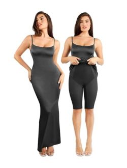Popilush Bodycon Mini Shaper Split Summer Dress Built in Shapewear Bra 8 in  1 Slip Dress for Women Black : : Fashion