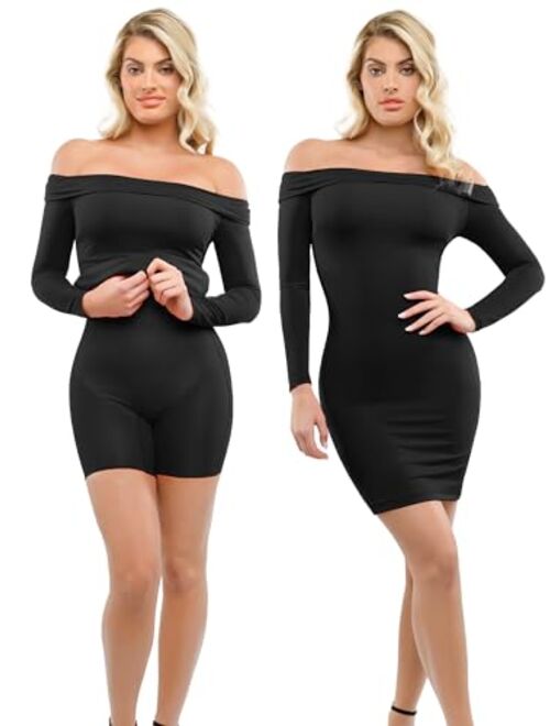 Popilush 9 in 1 Shaper Dress with Built in Shapewear Off Shoulder Formal Dress for Women Bodycon Midi Dress for 2023