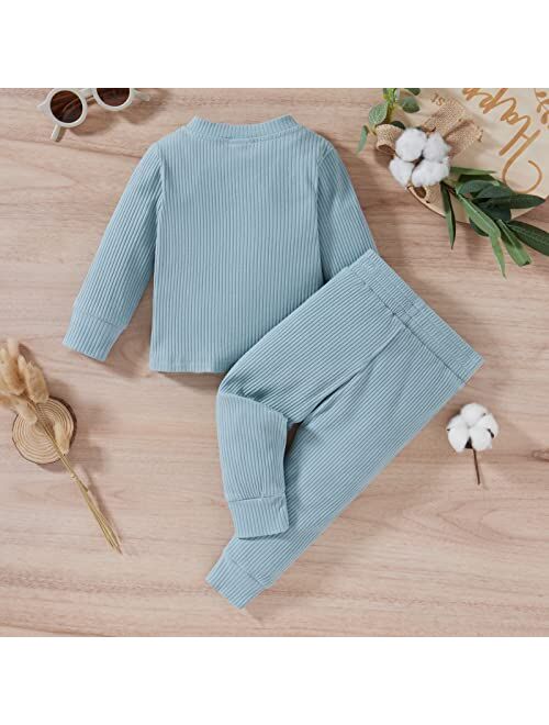 Fhutpw Toddler Boy Fall Clothes 2T 3T 4T 5T Outfits Winter Long Sleeve Knitted Cotton Tops & Pants Sets Solid Color