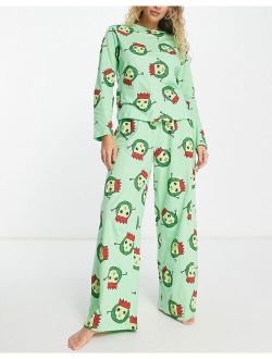 Christmas brussels long sleeve top & pants pajama set in green