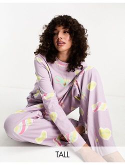 Tall daydream long sleeve top & pants pajama set in lilac