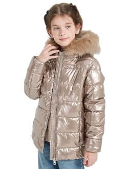 Giolshon 2023 Winter Girls Thickened Puffer coat shining Padded jacket Kids Ski Snow Outwear with Faux Fur Collar 7695