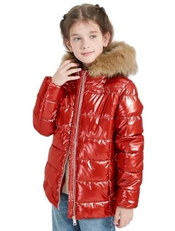 Giolshon 2023 Winter Girls Thickened Puffer coat shining Padded jacket Kids Ski Snow Outwear with Faux Fur Collar 7695