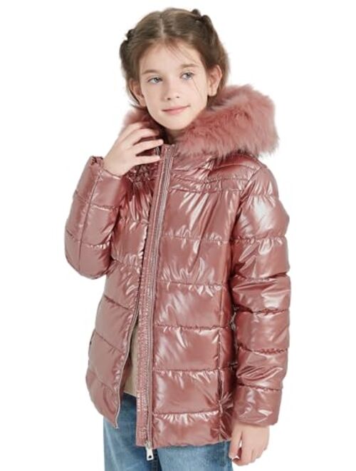 Giolshon 2023 Winter Girls Thickened Puffer coat shining Padded jacket Kids Ski Snow Outwear with Faux Fur Collar 7695