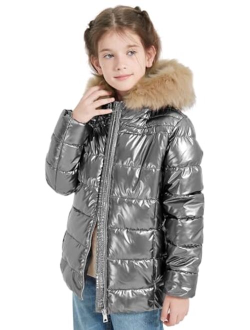 Giolshon 2023 Winter Girls Thickened Puffer coat shining Padded jacket Kids Ski Snow Outwear with Faux Fur Collar 7695