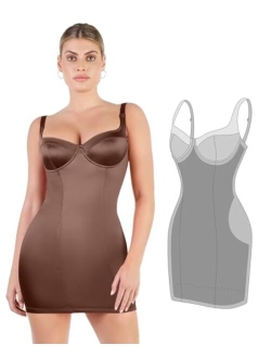 Popilush Satin Shaper Dress with Built in Shapewear Bodycon Mini Dress Sleeveless Tummy Control Slip Dress