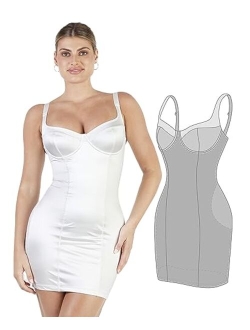 Popilush Satin Shaper Dress with Built in Shapewear Bodycon Mini Dress Sleeveless Tummy Control Slip Dress