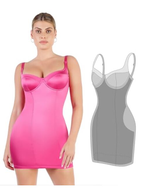 Popilush Satin Shaper Dress with Built in Shapewear Bodycon Mini Dress Sleeveless Tummy Control Slip Dress