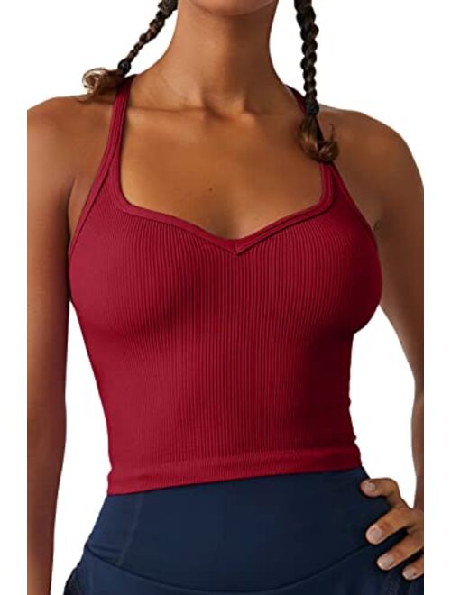 Qinsen QINEN Womens Formfitting Basic Camisole Seamless Ribbed Double Lined Undershirt Halter Tank Top