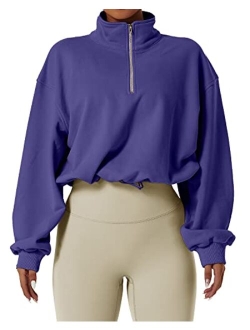 Women's Half Zip Crop Sweatshirt High Neck Long Sleeve Pullover Athletic Cropped Tops