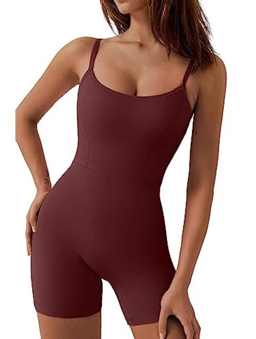 QINSEN Womens Sexy Spaghetti Strap Bodycon Stretch Jumpsuit U Neck One Piece Short Romper