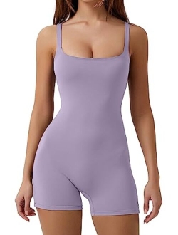 Women's Square Neck One Piece Short Jumpsuit Yoga Exercise Workout Rompers