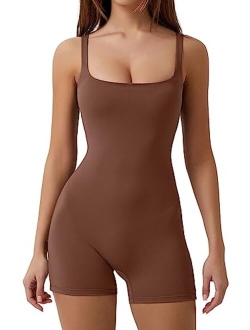 Women's Square Neck One Piece Short Jumpsuit Yoga Exercise Workout Rompers