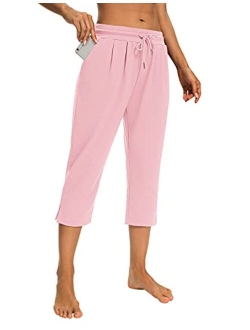 Sarin Mathews Womens Capri Yoga Pants Loose Workout Joggers Drawstring Sweatpants Lounge Pajama Capris Pants with Pockets