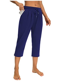 Sarin Mathews Womens Capri Yoga Pants Loose Workout Joggers Drawstring Sweatpants Lounge Pajama Capris Pants with Pockets