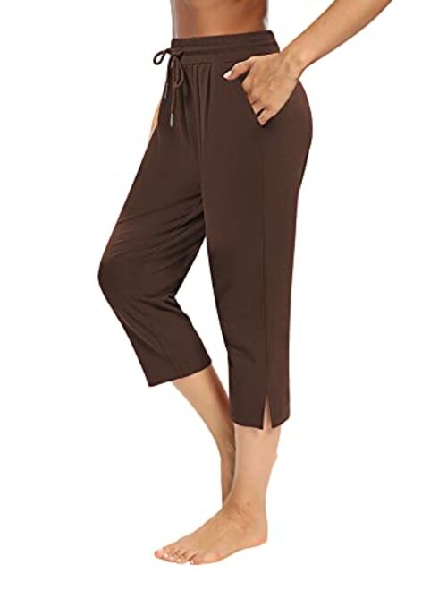 Sarin Mathews Womens Capri Yoga Pants Loose Workout Joggers Drawstring Sweatpants Lounge Pajama Capris Pants with Pockets