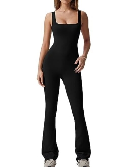 Wide Leg Jumpsuits for Women Tank Square Neck Bodycon Full Length Casual Unitard Playsuit