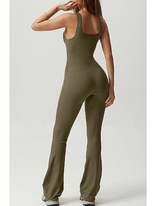 QINSEN Wide Leg Jumpsuits for Women Tank Square Neck Bodycon Full Length Casual Unitard Playsuit