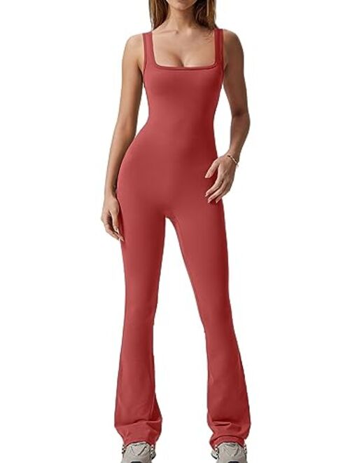 QINSEN Wide Leg Jumpsuits for Women Tank Square Neck Bodycon Full Length Casual Unitard Playsuit