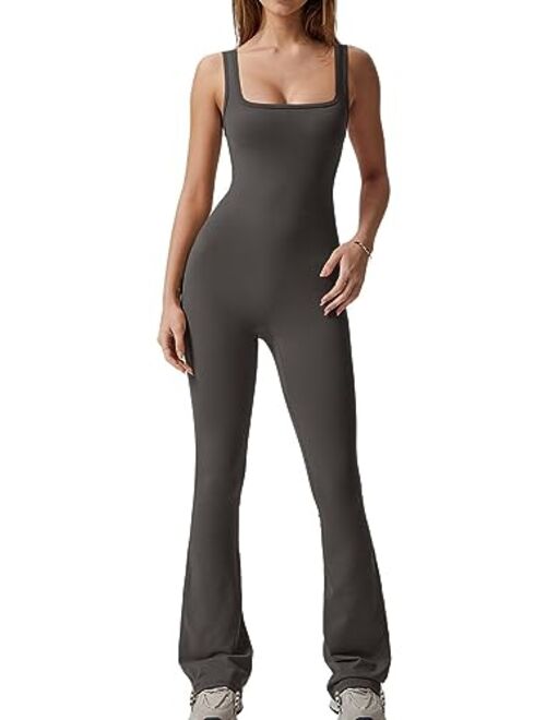 QINSEN Wide Leg Jumpsuits for Women Tank Square Neck Bodycon Full Length Casual Unitard Playsuit