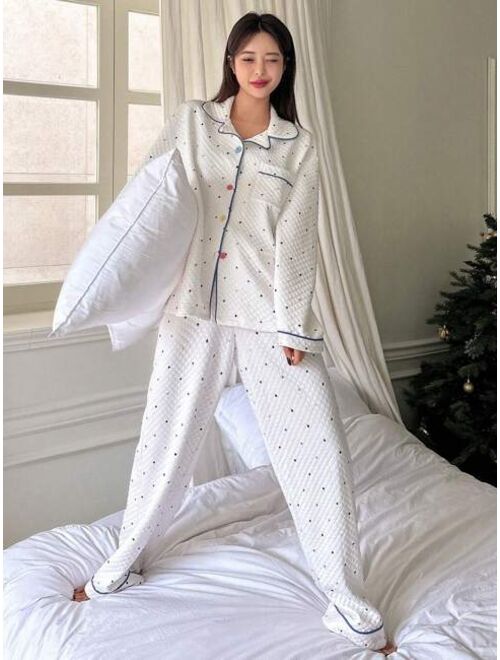 DAZY Polka Dot Patchwork Edge Pajama Set