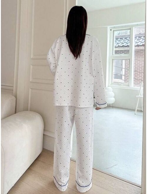 DAZY Polka Dot Patchwork Edge Pajama Set