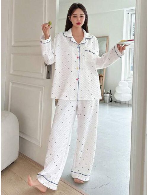 DAZY Polka Dot Patchwork Edge Pajama Set