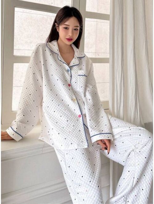 DAZY Polka Dot Patchwork Edge Pajama Set