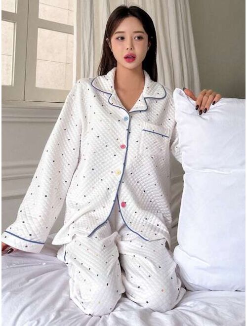 DAZY Polka Dot Patchwork Edge Pajama Set