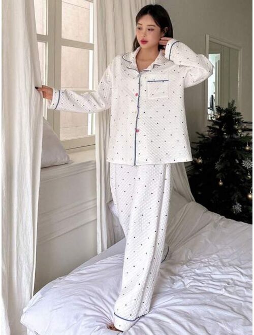 DAZY Polka Dot Patchwork Edge Pajama Set