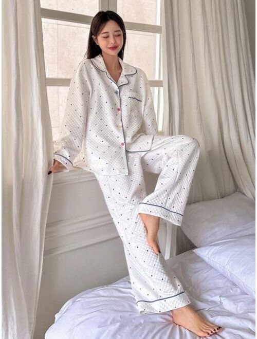 DAZY Polka Dot Patchwork Edge Pajama Set