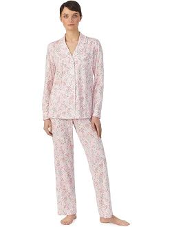 LAUREN Ralph Lauren Knit Long Sleeve Notch Collar Long Pants PJ Set