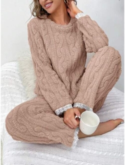 Lace Trim Flannel PJ Set