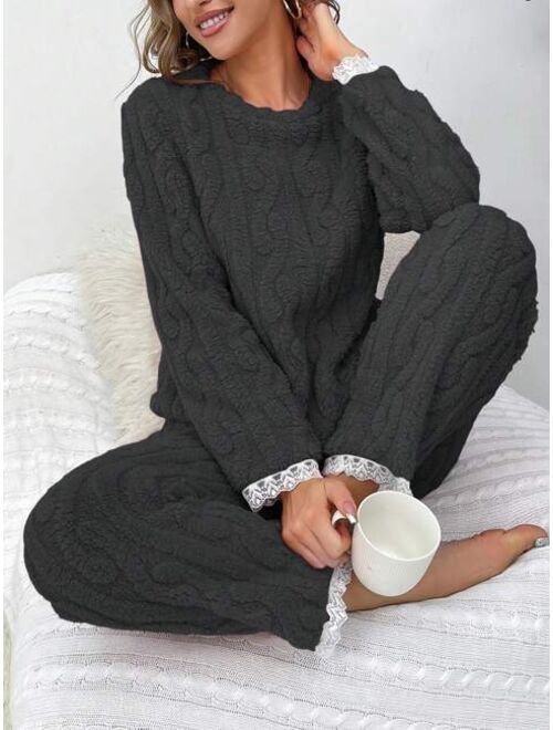 Lace Trim Flannel PJ Set