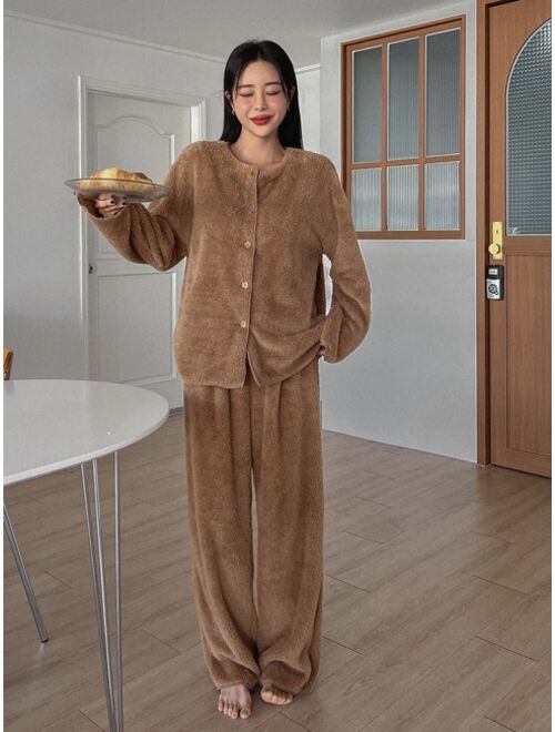 DAZY Drop Shoulder Button Front PJ Set