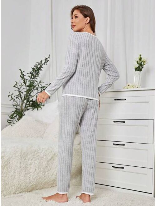 Women'S Simple Style Home Wear Button Front Long Sleeve Pants 2pcs/Set Mommy And Me Matching Outfits (2 Sets Are Sold Separately)