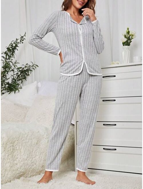 Women'S Simple Style Home Wear Button Front Long Sleeve Pants 2pcs/Set Mommy And Me Matching Outfits (2 Sets Are Sold Separately)