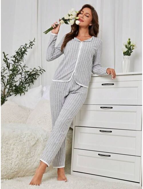 Women'S Simple Style Home Wear Button Front Long Sleeve Pants 2pcs/Set Mommy And Me Matching Outfits (2 Sets Are Sold Separately)