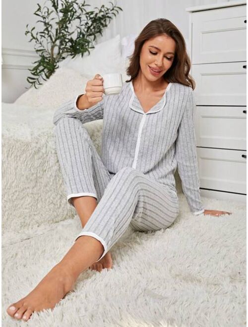 Women'S Simple Style Home Wear Button Front Long Sleeve Pants 2pcs/Set Mommy And Me Matching Outfits (2 Sets Are Sold Separately)