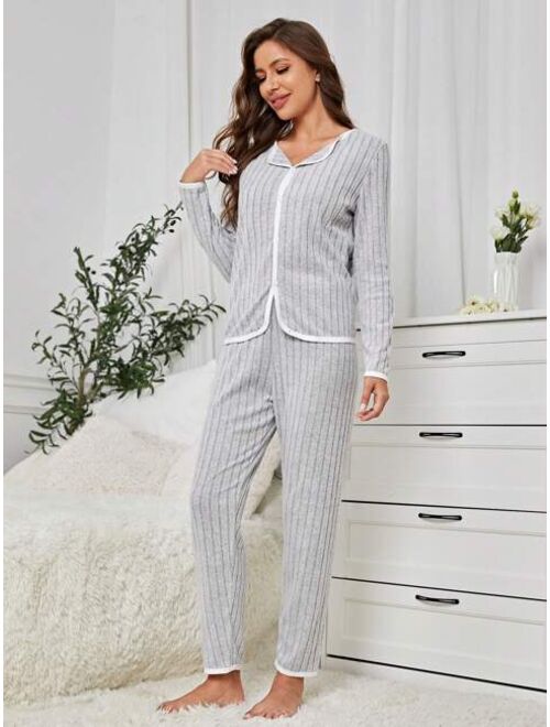 Women'S Simple Style Home Wear Button Front Long Sleeve Pants 2pcs/Set Mommy And Me Matching Outfits (2 Sets Are Sold Separately)