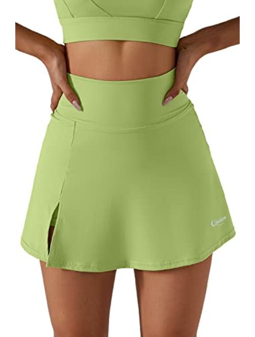 QINSEN Women's Tennis Skirts Stretch High Waisted Golf Skorts Running Sports Workout Activewear