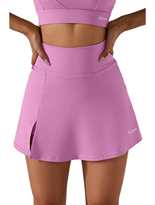 QINSEN Women's Tennis Skirts Stretch High Waisted Golf Skorts Running Sports Workout Activewear